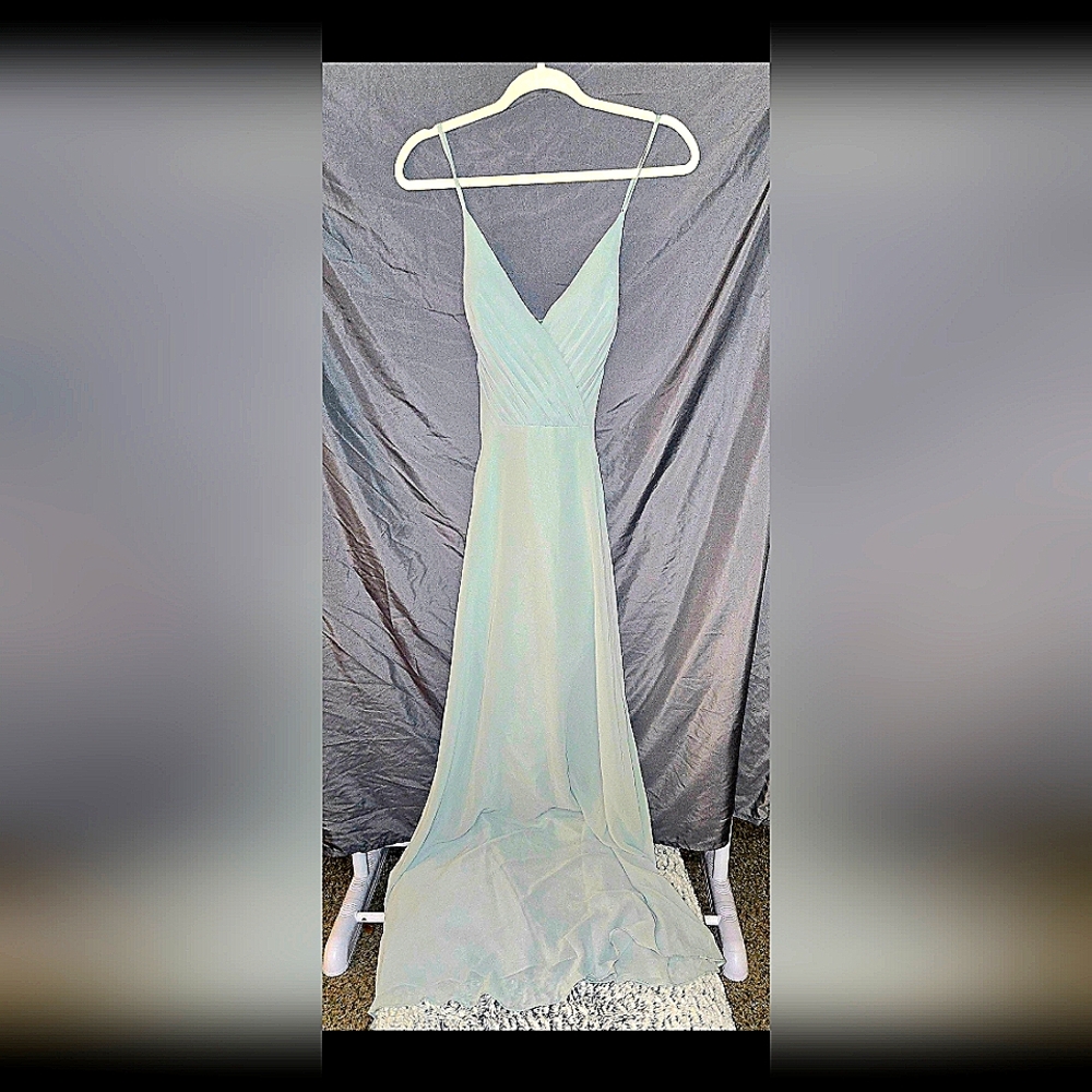 Davids Bridal Seafoam Green Spaghettie Strap Bridesmaids Dress